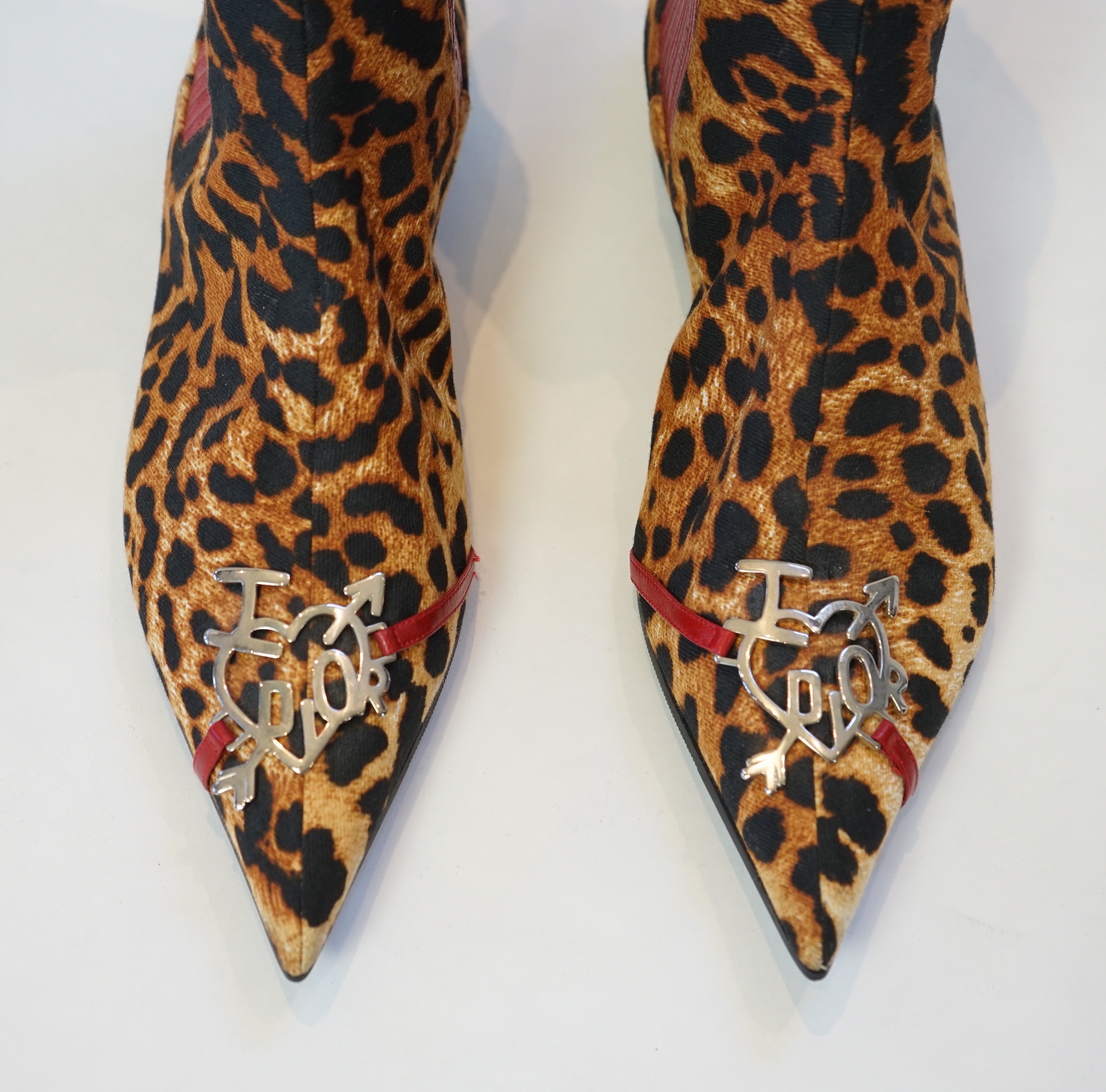 A pair of Christian Dior, Hardcore Collection, lady's leopard canvas ankle boots, size EU 40